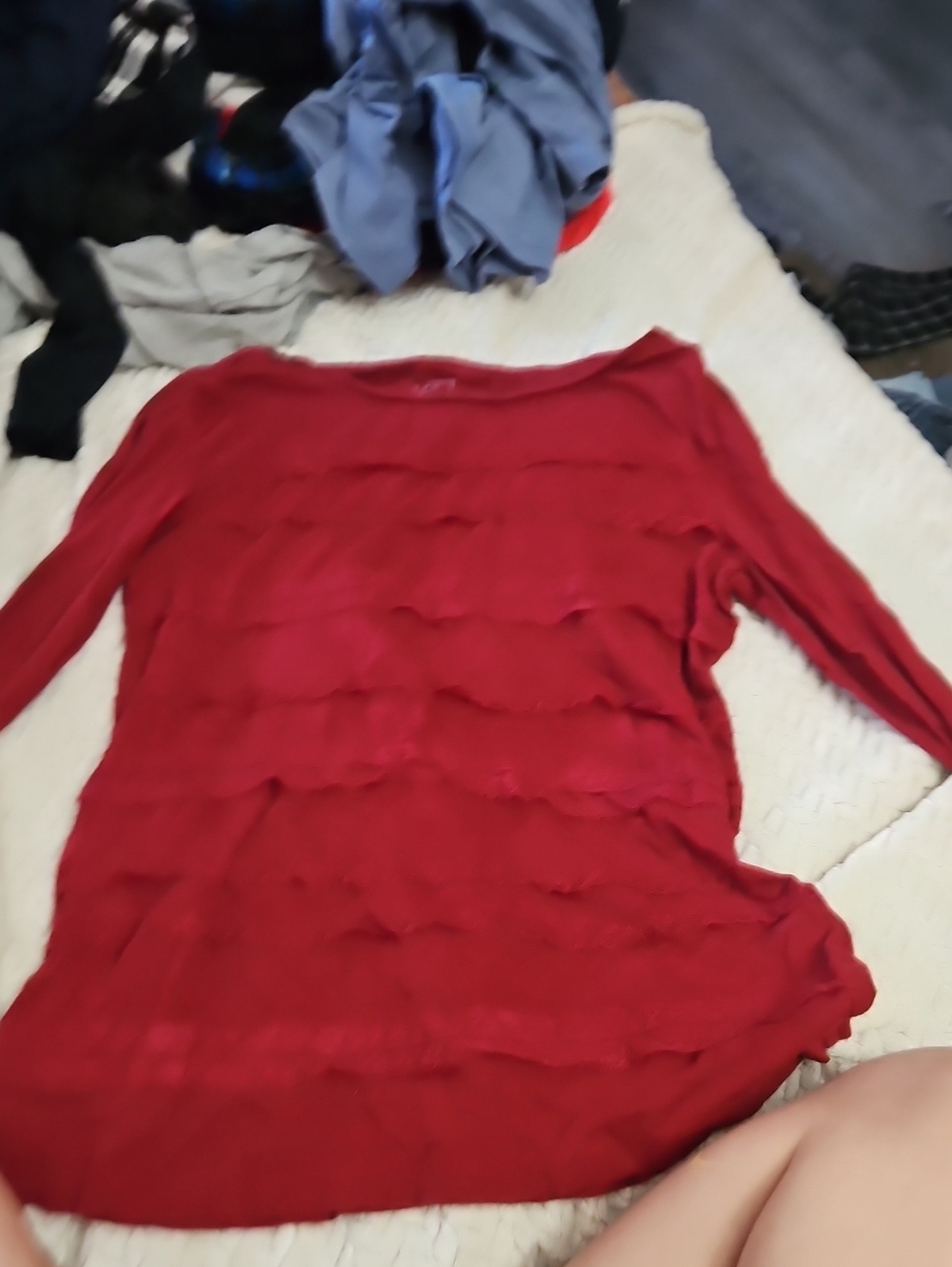 LOFT Red Layered Knit Long-Sleeve Top